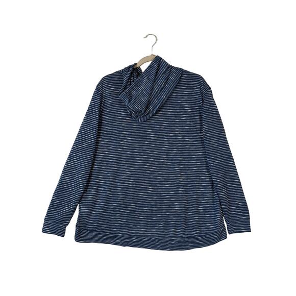 Weatherproof Vintage Slub Hoodie Blue Stripe L Hi Low Stretchy Kangaroo Pocket - Picture 10 of 10